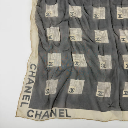 Chanel CC Logo Scarf Silk Gray Vintage — view 6