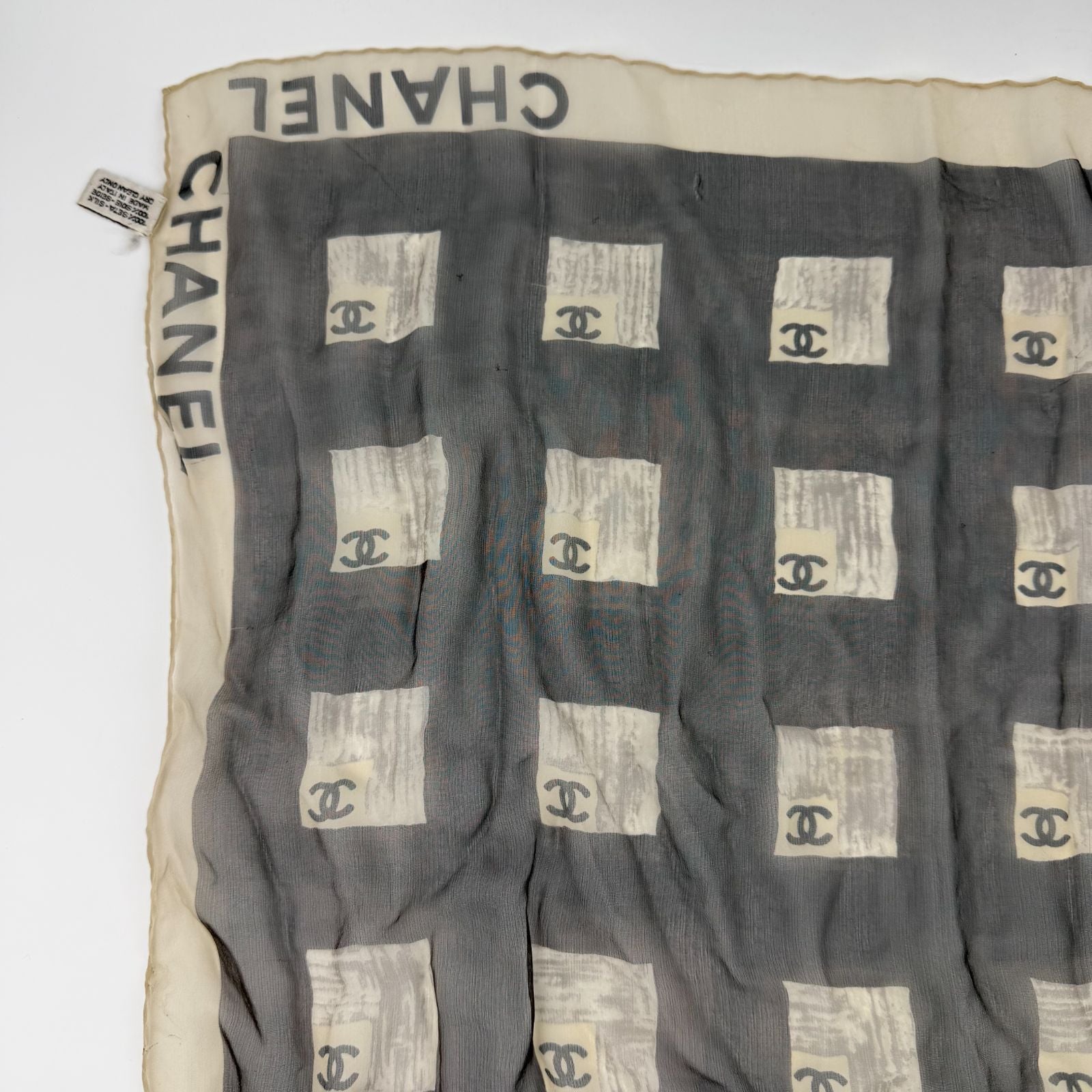 Chanel CC Logo Scarf Silk Gray Vintage — view 3