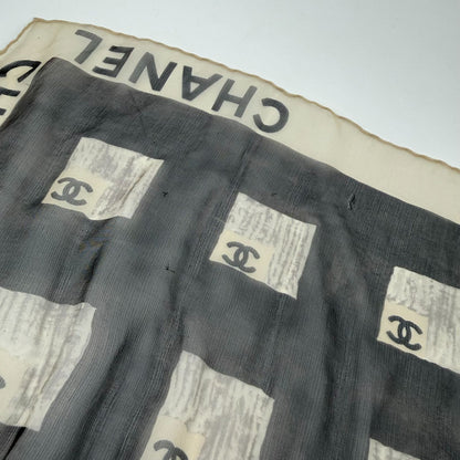 Chanel CC Logo Scarf Silk Gray Vintage — view 8