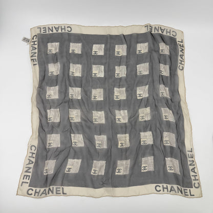 Chanel CC Logo Scarf Silk Gray Vintage