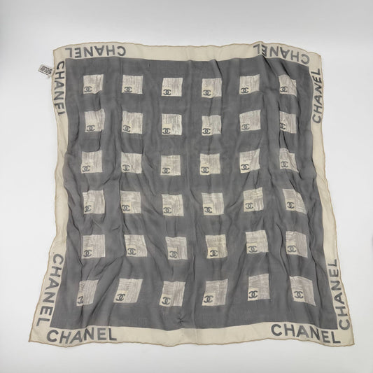 Chanel CC Logo Scarf Silk Gray Vintage