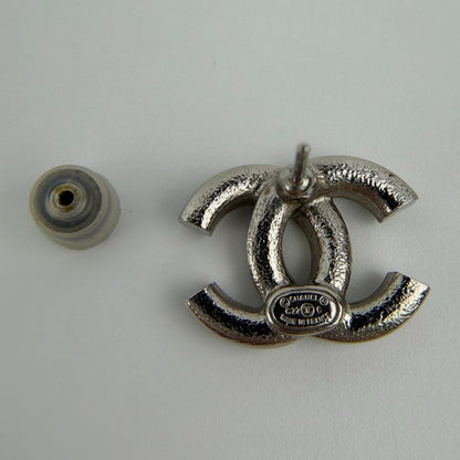 Chanel CC Logo Single Pierced Earrings Rhinestone Silver Vintage — view 4