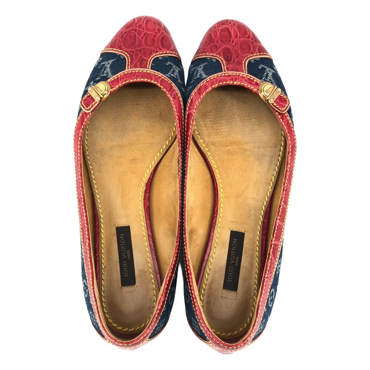Louis Vuitton Denim Monogram Flat Ballet Shoes 36 Red Indigo — view 4