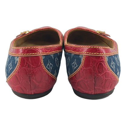 Louis Vuitton Denim Monogram Flat Ballet Shoes 36 Red Indigo — view 3