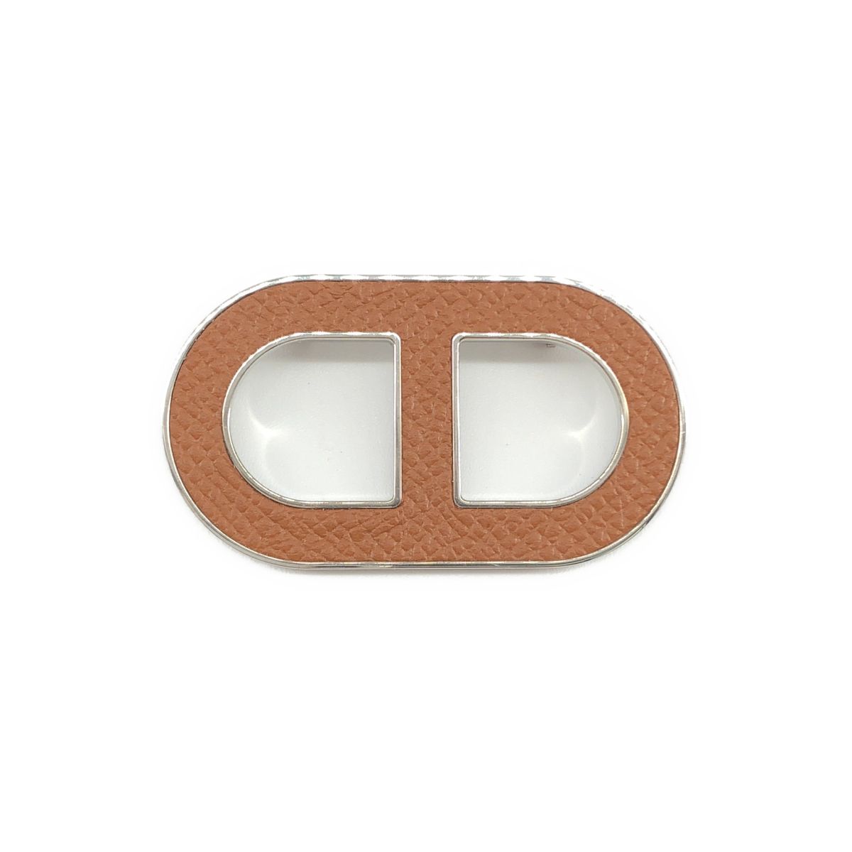 Hermes Chaine D'ancre Epsom Brooch Silver Brown