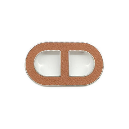 Hermes Chaine D'ancre Epsom Brooch Silver Brown