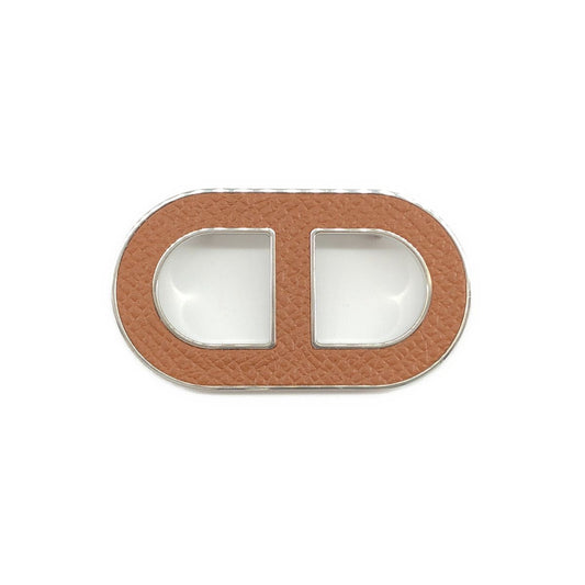 Hermes Chaine D'ancre Epsom Brooch Silver Brown