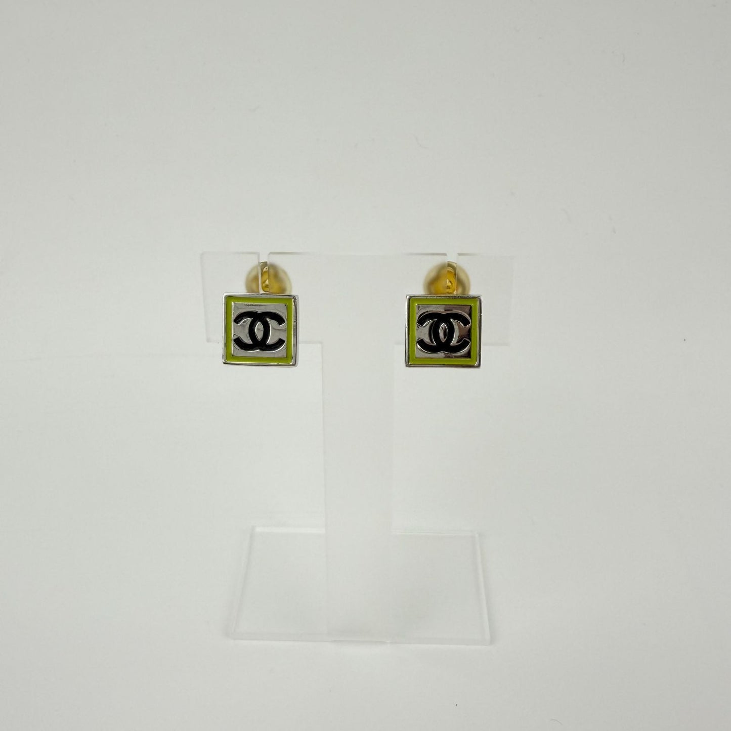 Chanel CC Logo Earrings Silver Vintage