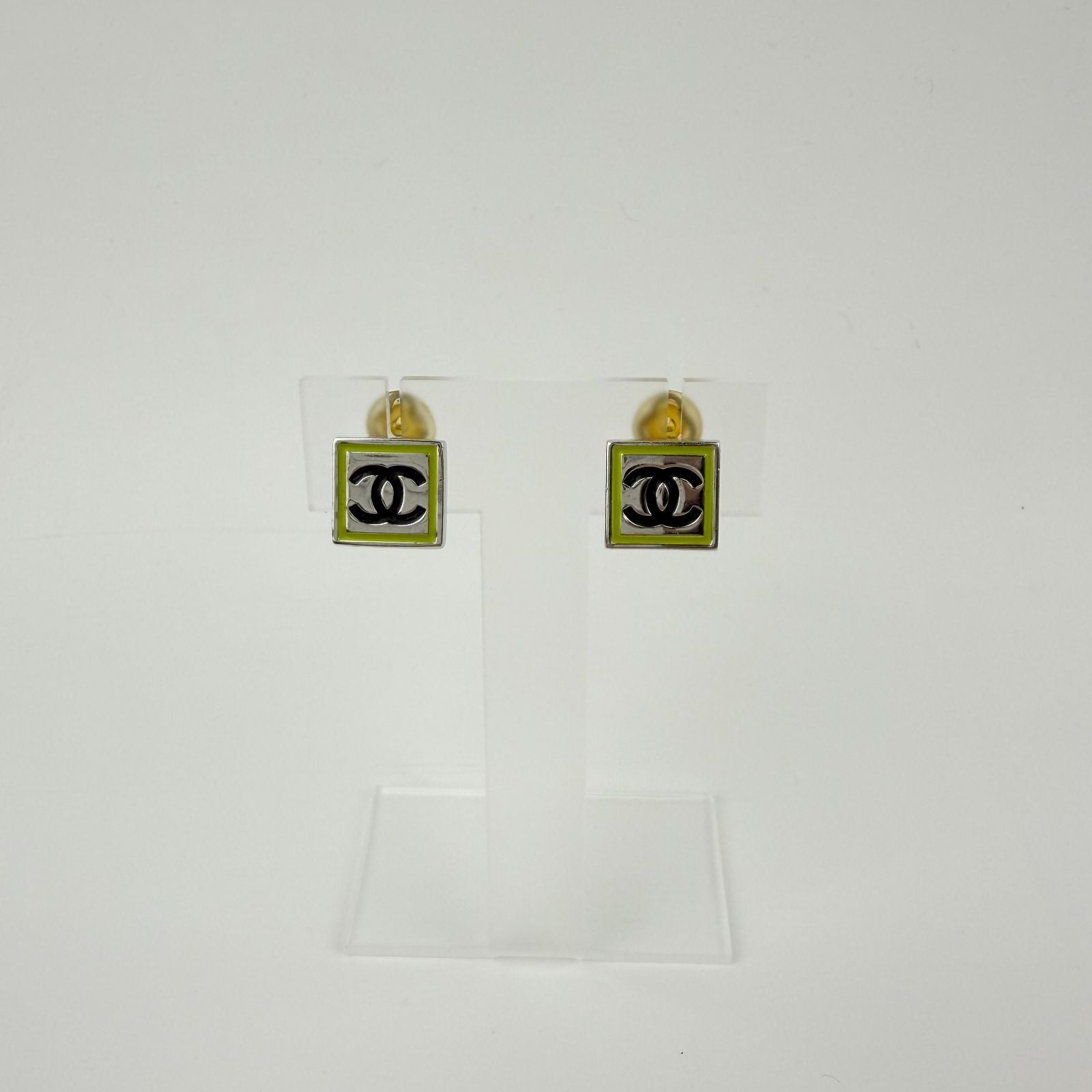Chanel CC Logo Earrings Silver Vintage