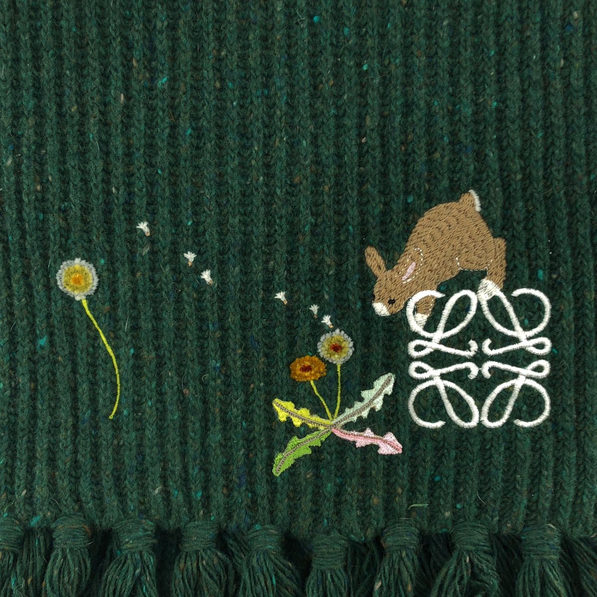 Loewe Suna Fujita Embroidered Scarf Green — view 3