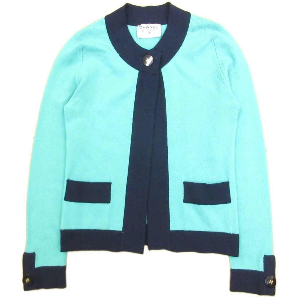 Chanel Vintage Cashmere Cardigan CC Logo Button Emerald Green HW