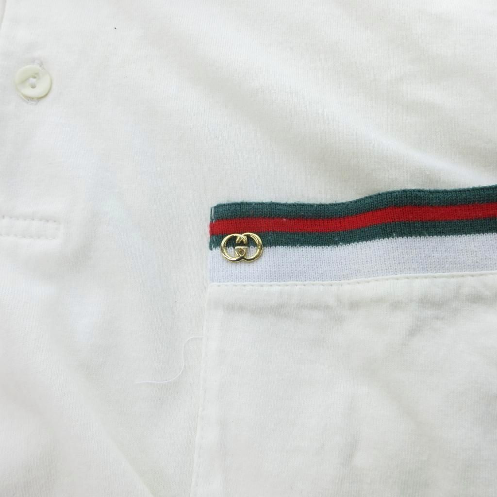 Gucci Vintage Polo Shirt Short Sleeve Sherry Line Interlocking Logo White HW — view 5