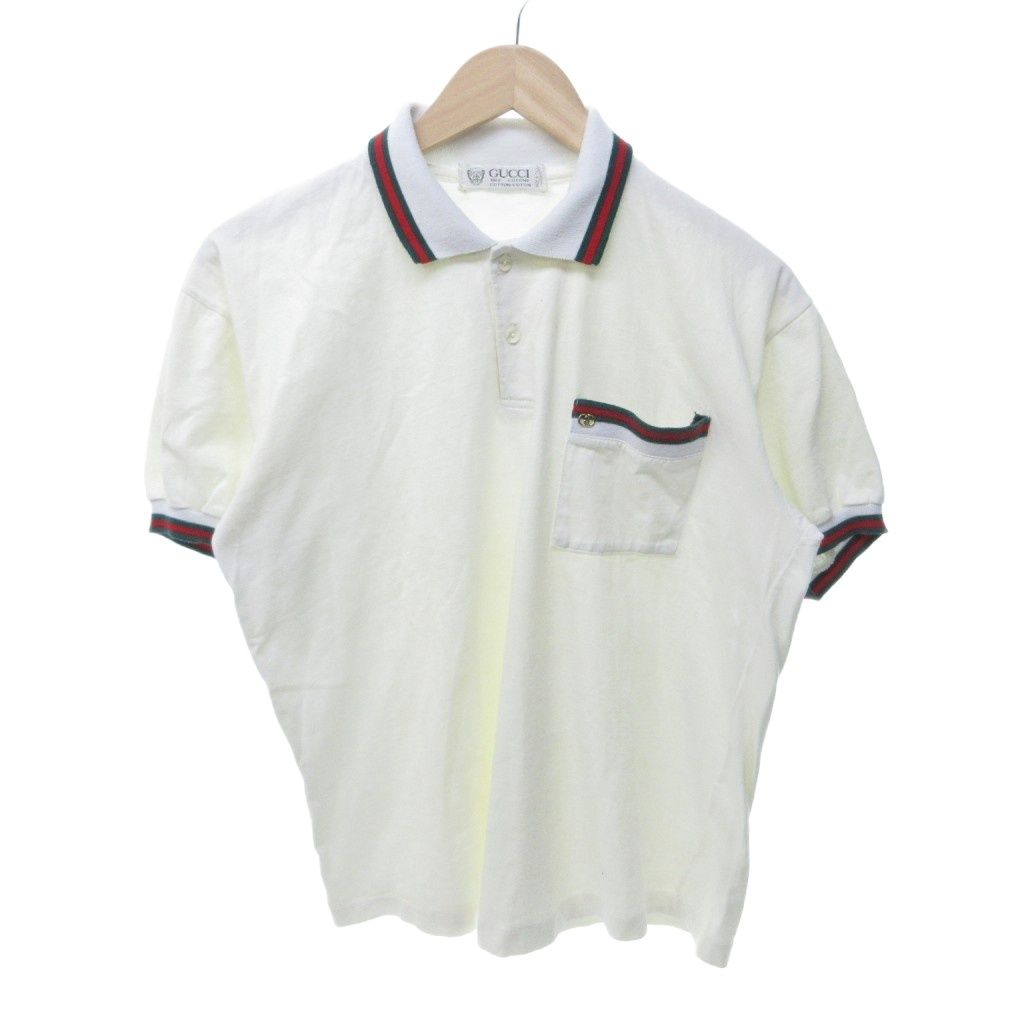 Gucci Vintage Polo Shirt Short Sleeve Sherry Line Interlocking Logo White HW