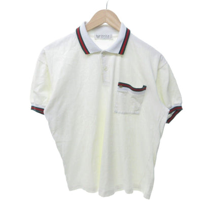 Gucci Vintage Polo Shirt Short Sleeve Sherry Line Interlocking Logo White HW