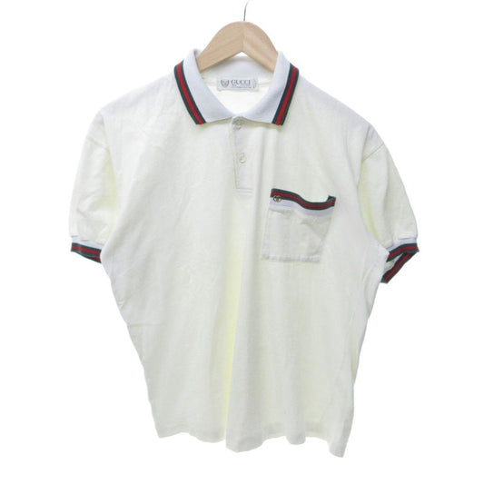 Gucci Vintage Polo Shirt Short Sleeve Sherry Line Interlocking Logo White HW