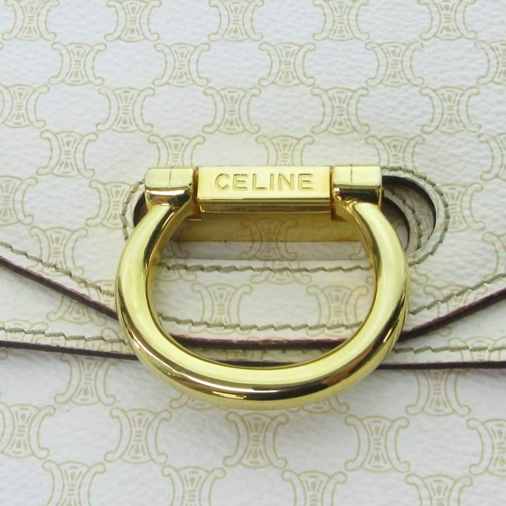 Celine Vintage White Macadam Triomphe Double Flap Handbag Logo HW — view 5