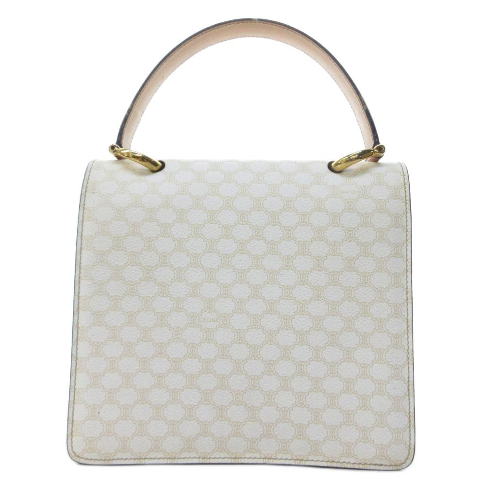 Celine Vintage White Macadam Triomphe Double Flap Handbag Logo HW — view 3