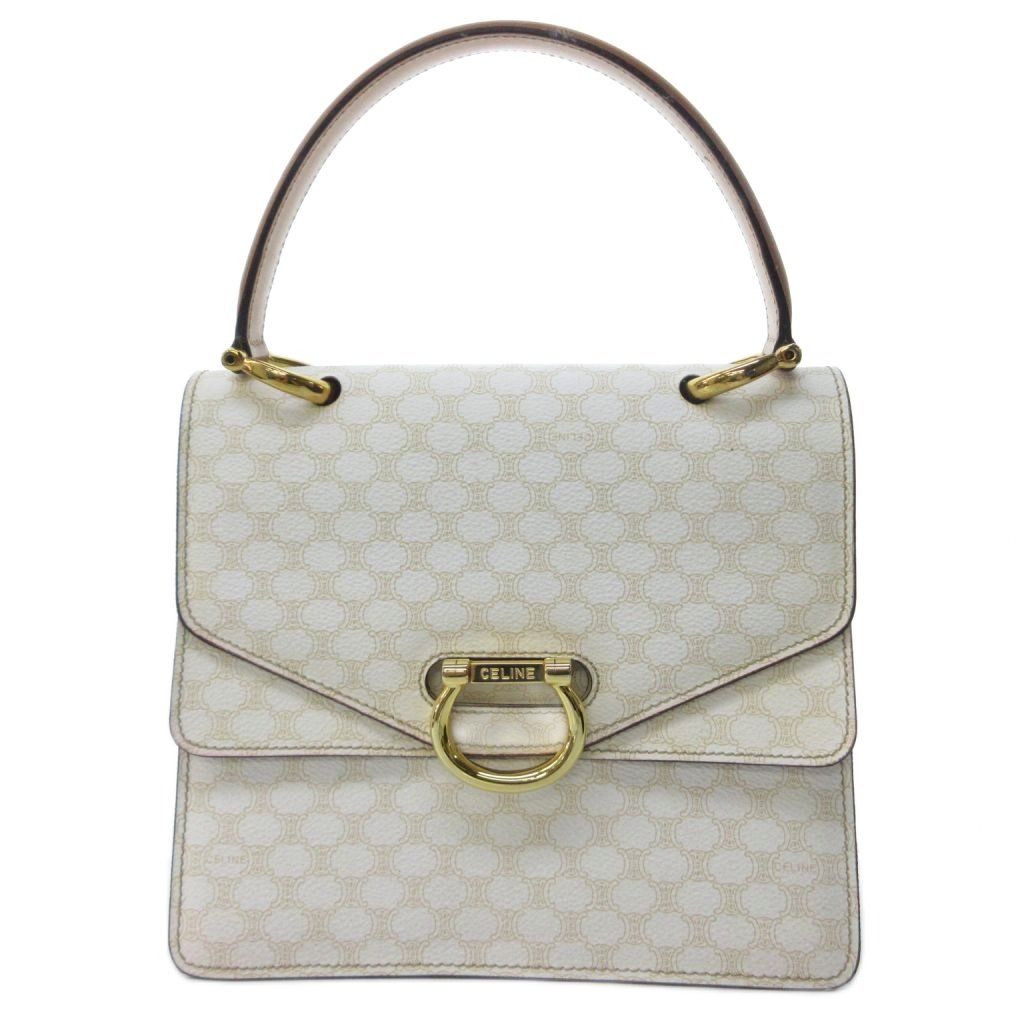 Celine Vintage White Macadam Triomphe Double Flap Handbag Logo HW