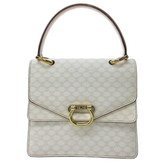 Celine Vintage White Macadam Triomphe Double Flap Handbag Logo HW