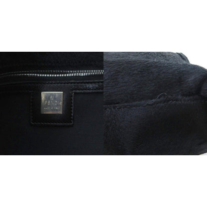 Fendi Vintage Calf Hair Leather Handbag Tote FF Logo Plate Black HW — view 9