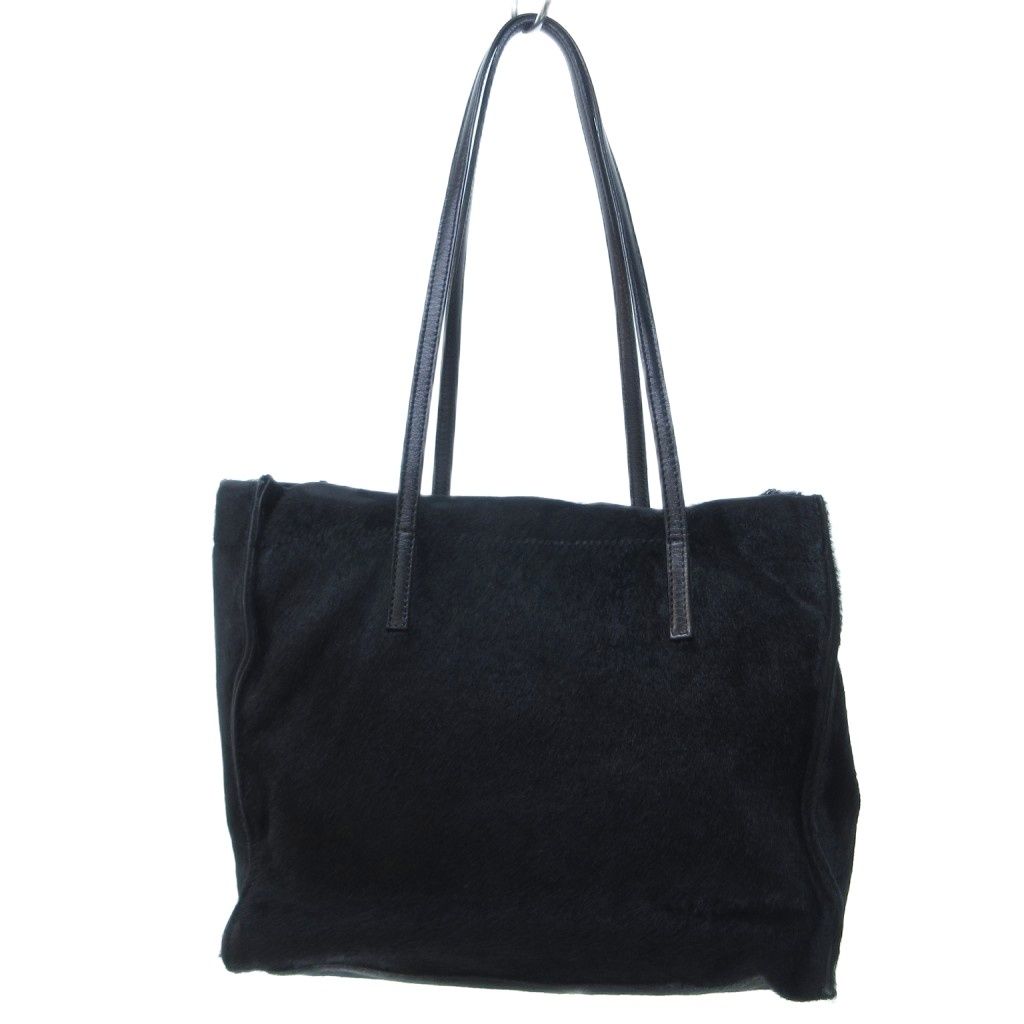 Fendi Vintage Calf Hair Leather Handbag Tote FF Logo Plate Black HW — view 3