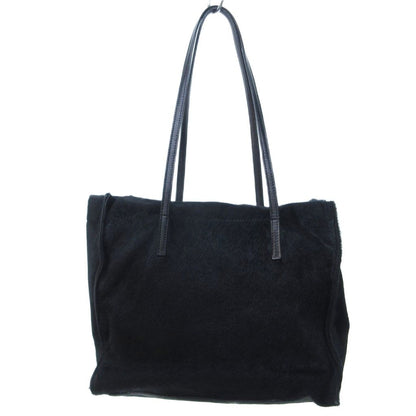 Fendi Vintage Calf Hair Leather Handbag Tote FF Logo Plate Black HW — view 3