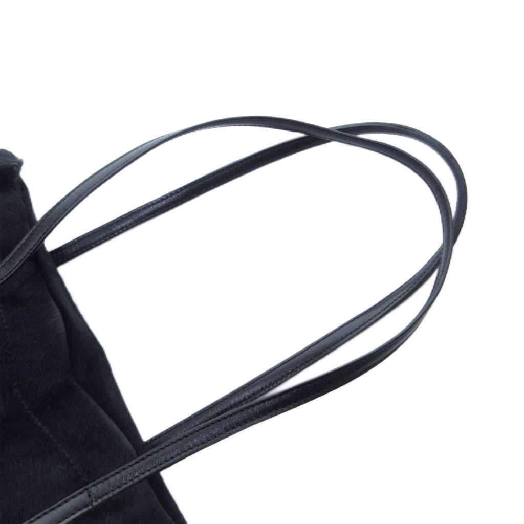 Fendi Vintage Calf Hair Leather Handbag Tote FF Logo Plate Black HW — view 4