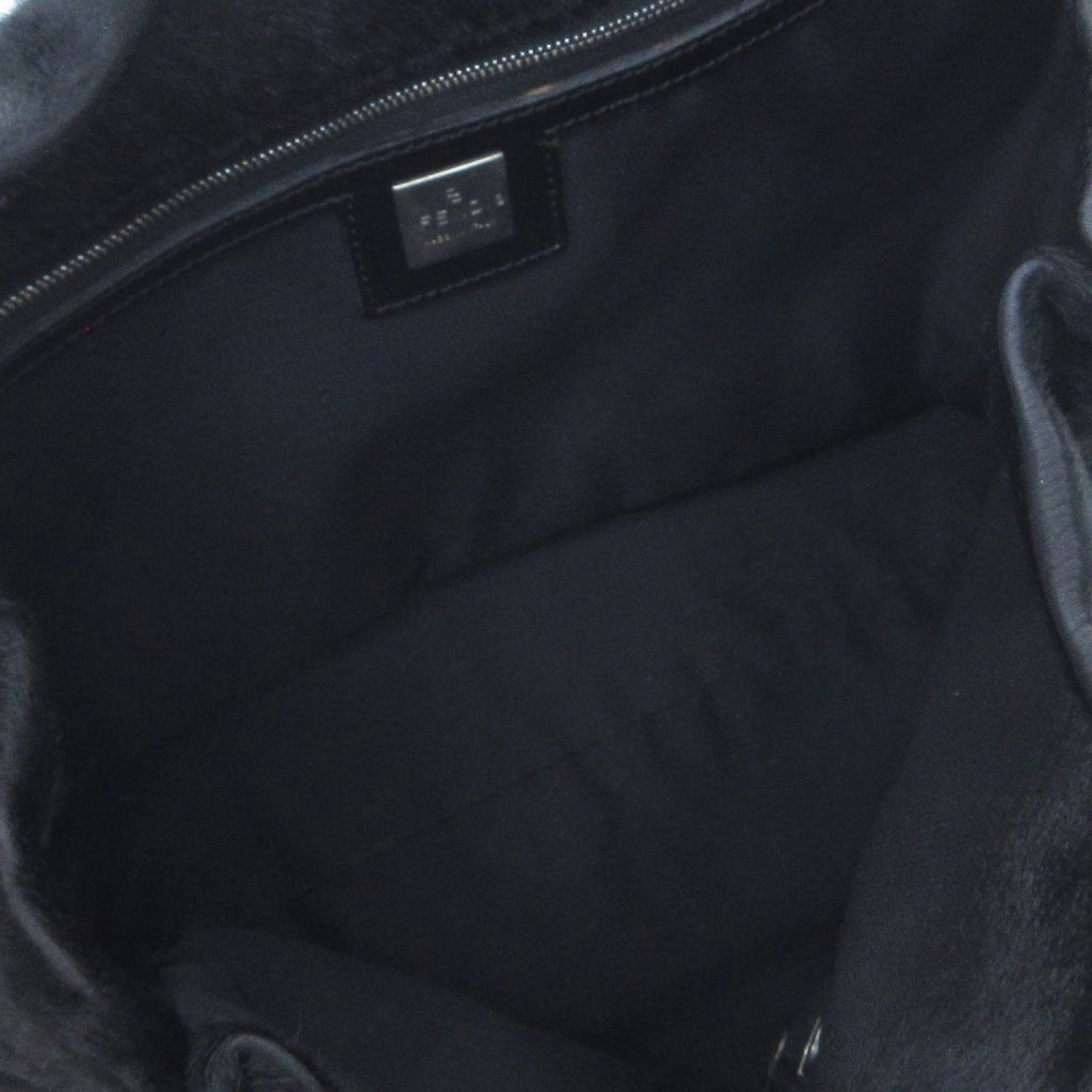 Fendi Vintage Calf Hair Leather Handbag Tote FF Logo Plate Black HW — view 7