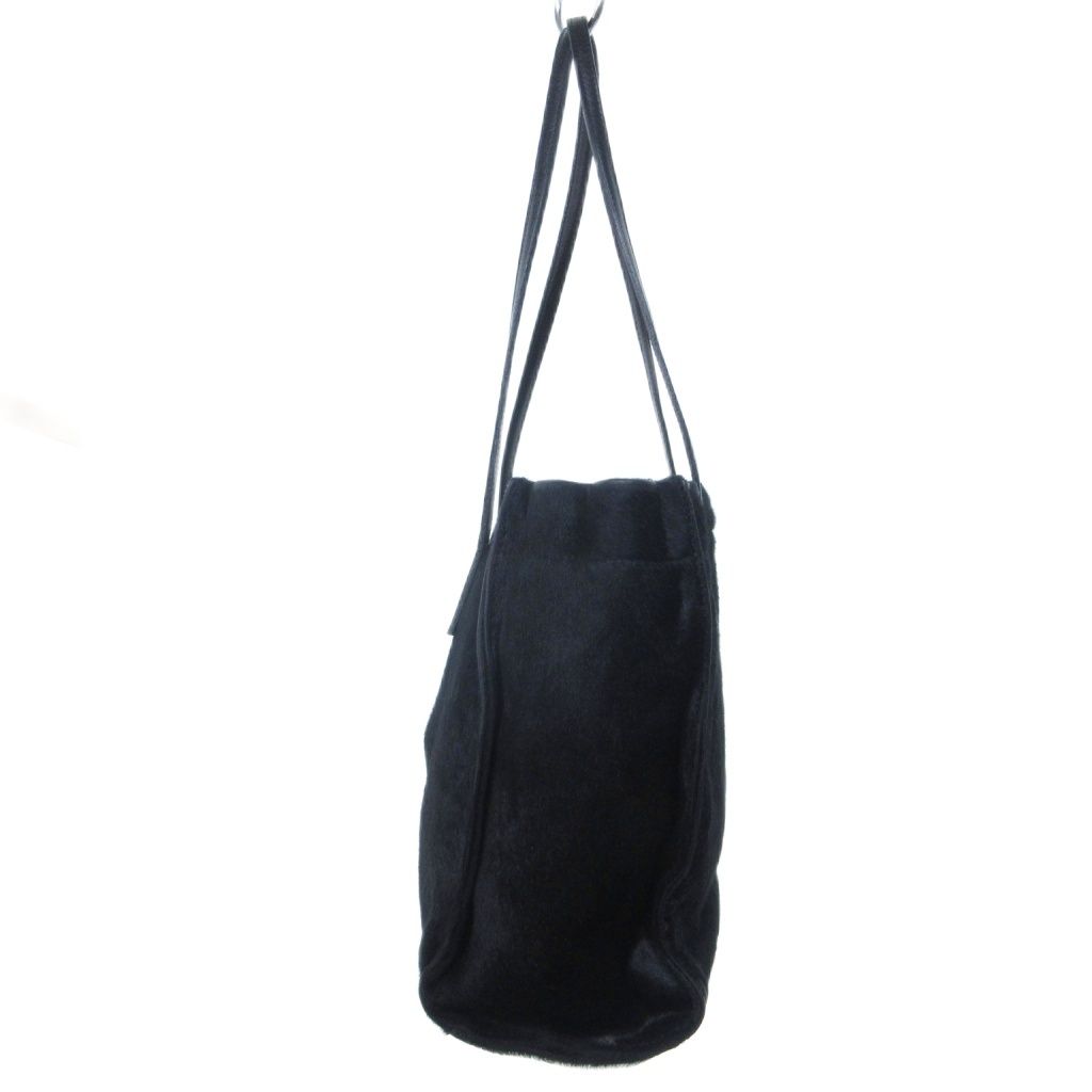 Fendi Vintage Calf Hair Leather Handbag Tote FF Logo Plate Black HW — view 2