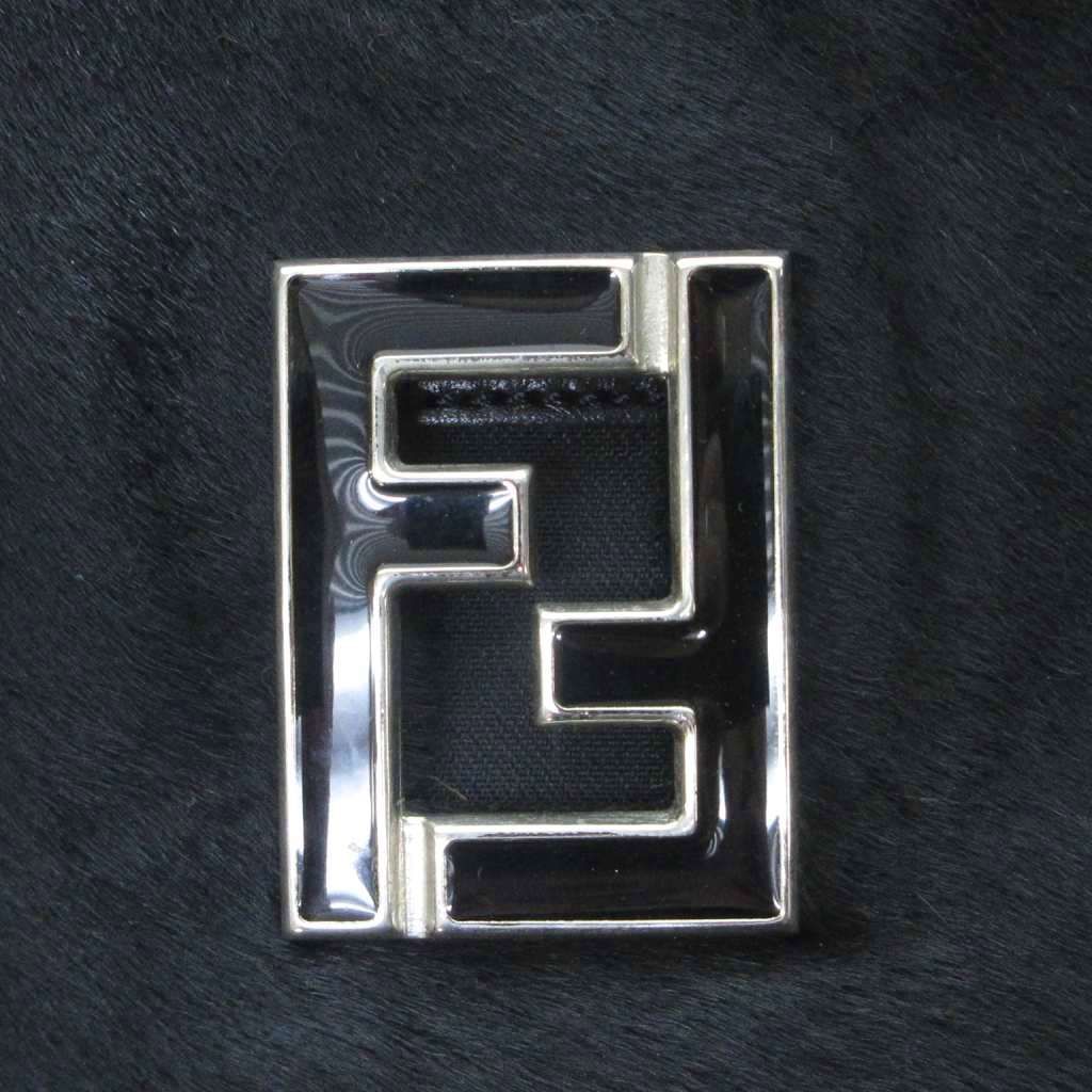 Fendi Vintage Calf Hair Leather Handbag Tote FF Logo Plate Black HW — view 6