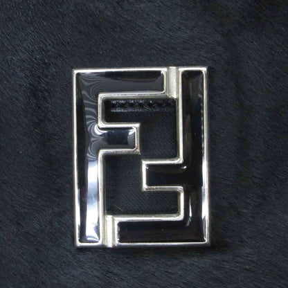 Fendi Vintage Calf Hair Leather Handbag Tote FF Logo Plate Black HW — view 6