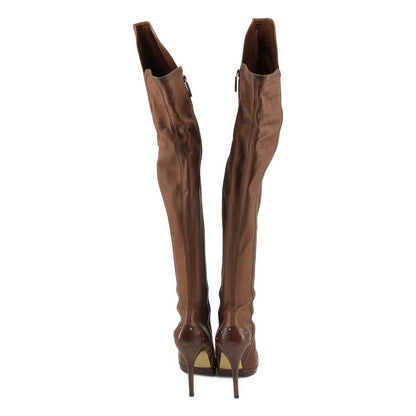 Gucci Pointed Toe Studded Long Boots 39 Brown — view 5