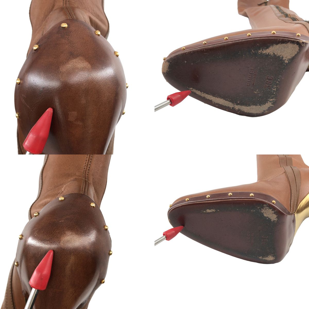 Gucci Pointed Toe Studded Long Boots 39 Brown — view 8