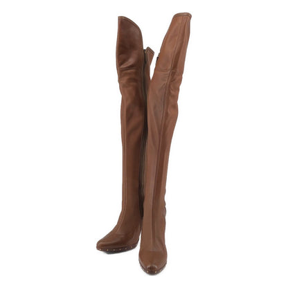 Gucci Pointed Toe Studded Long Boots 39 Brown