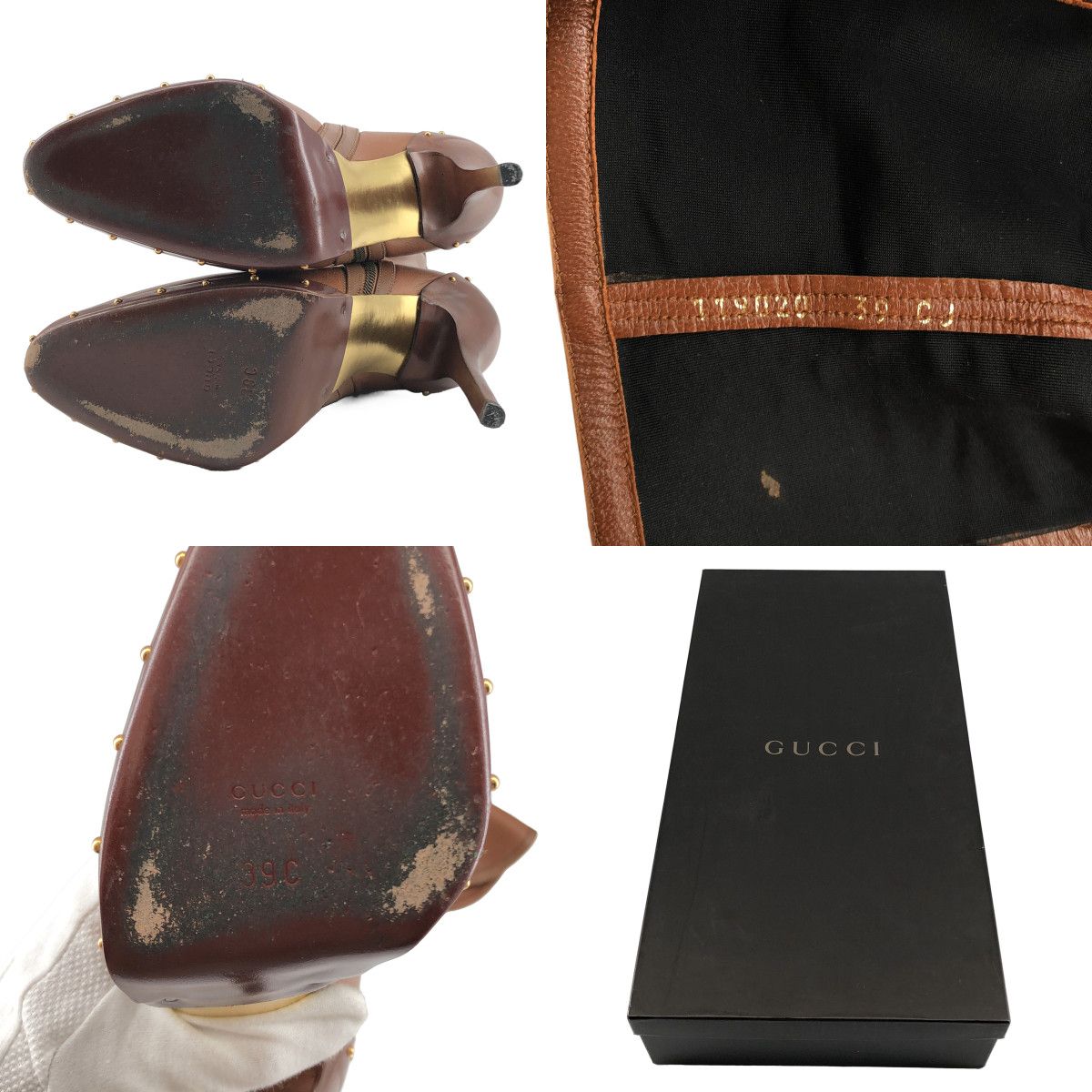 Gucci Pointed Toe Studded Long Boots 39 Brown — view 6