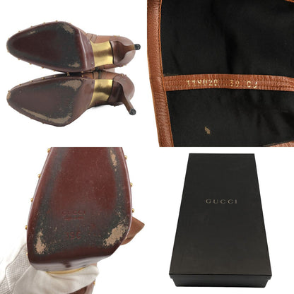 Gucci Pointed Toe Studded Long Boots 39 Brown — view 6