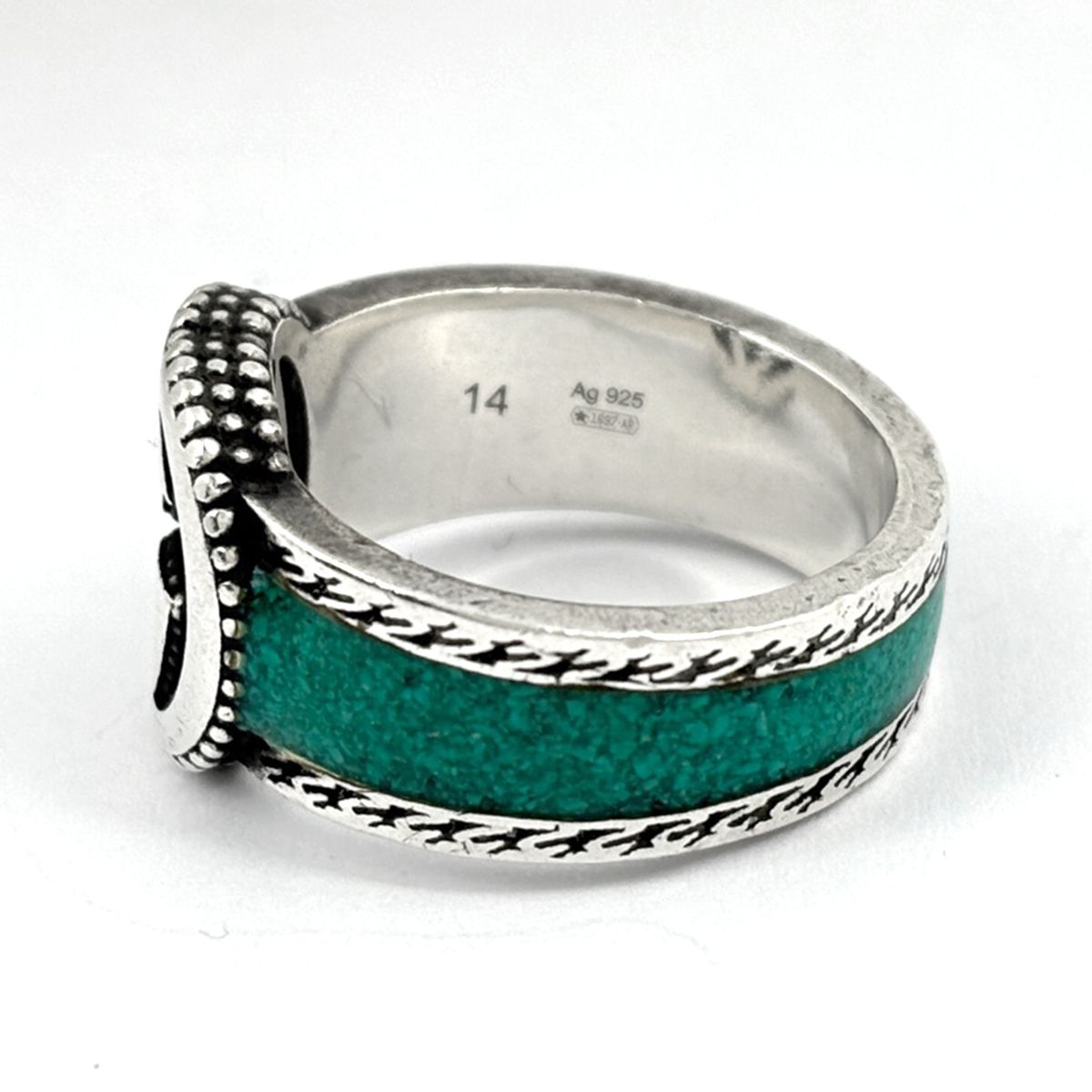Gucci Interlocking Ring 925 Sterling Silver Green — view 3