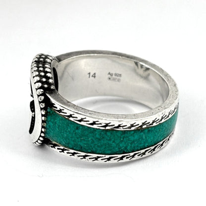 Gucci Interlocking Ring 925 Sterling Silver Green — view 3