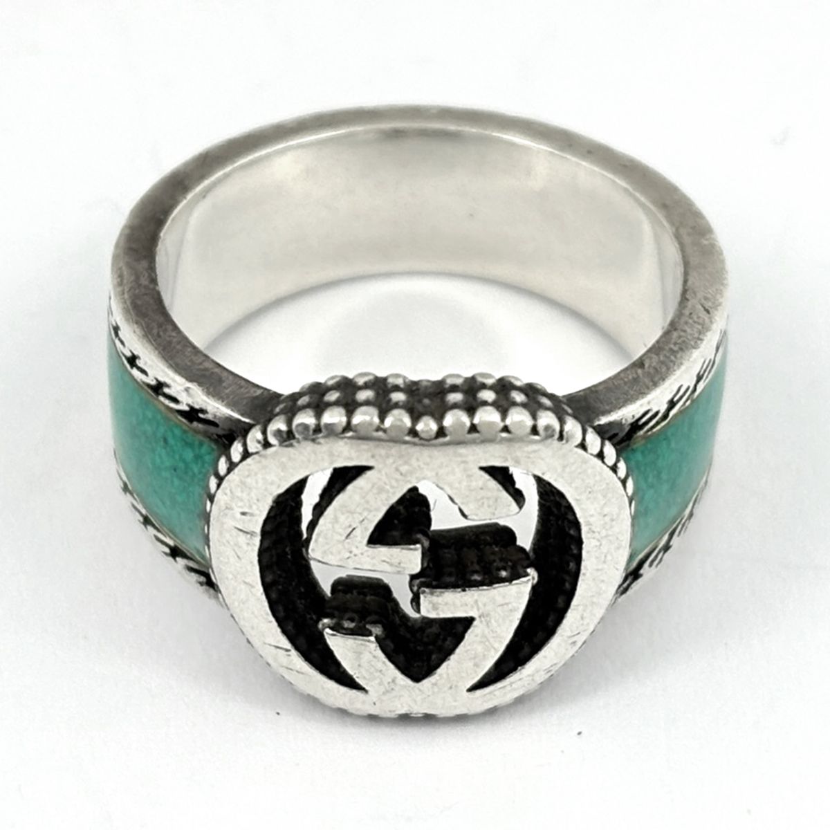 Gucci Interlocking Ring 925 Sterling Silver Green — view 2