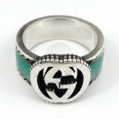 Gucci Interlocking Ring 925 Sterling Silver Green — view 2