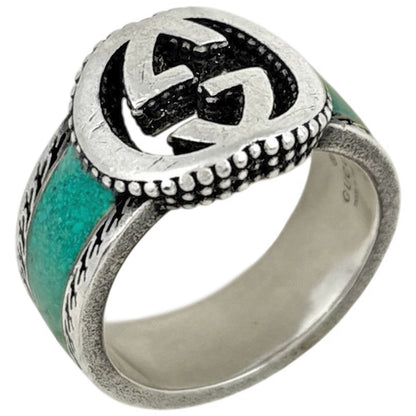 Gucci Interlocking Ring 925 Sterling Silver Green
