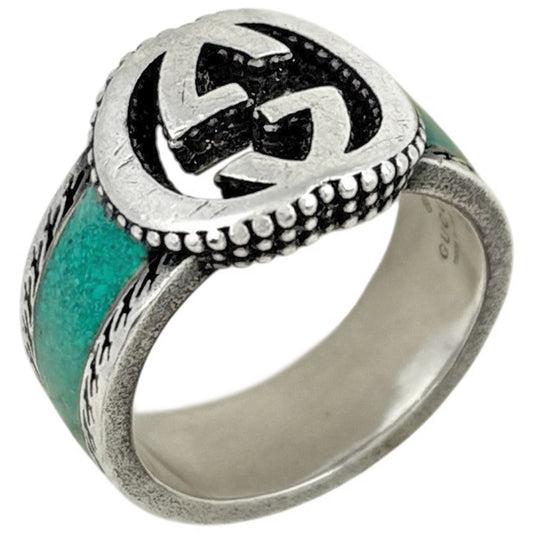 Gucci Interlocking Ring 925 Sterling Silver Green