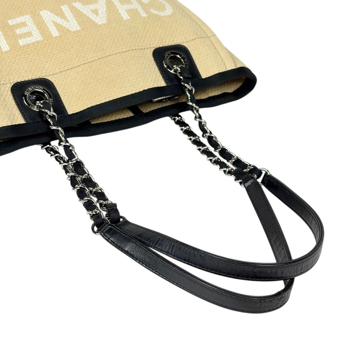 Chanel Deauville Line Chain Tote CC Logo Shoulder Bag Canvas Beige — view 7