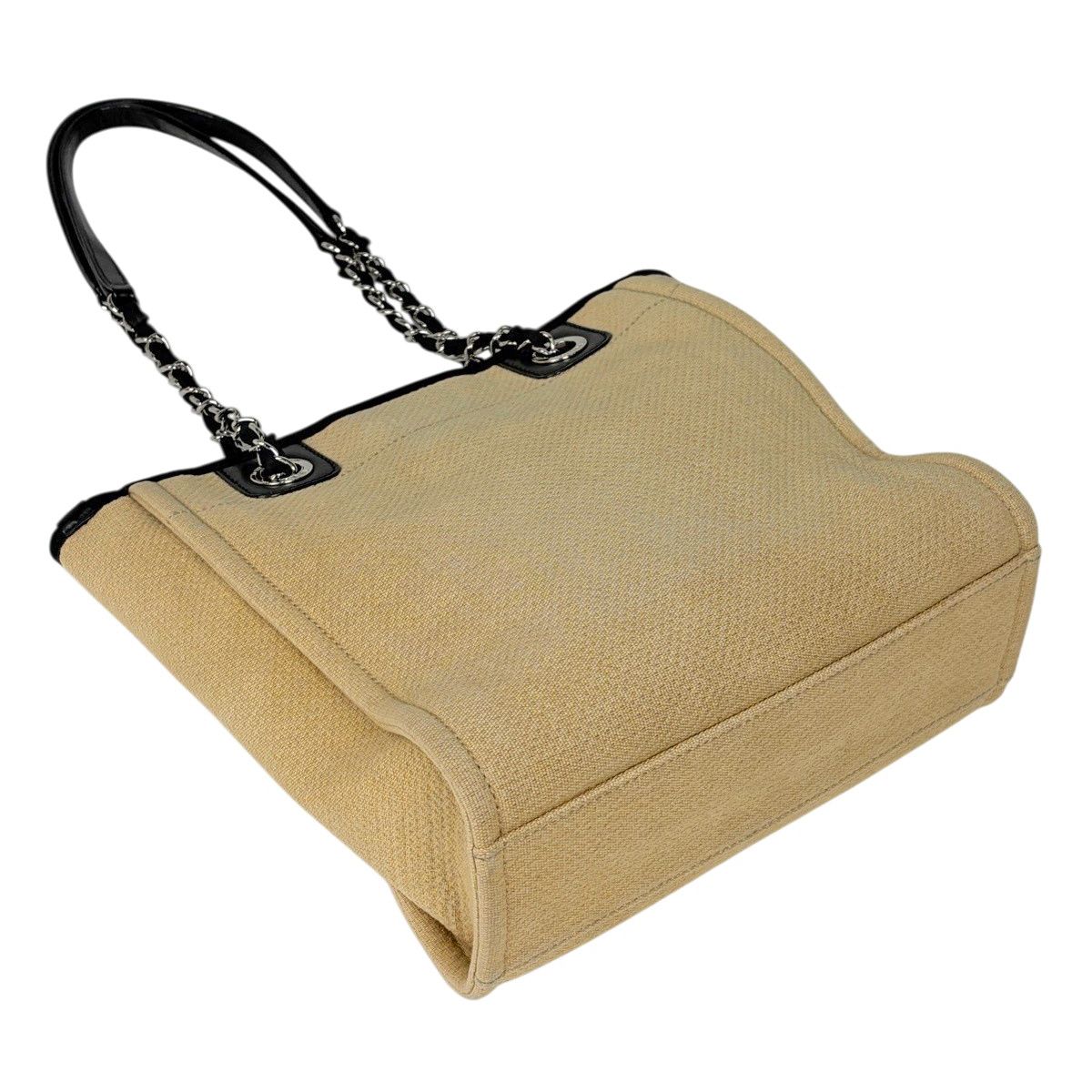 Chanel Deauville Line Chain Tote CC Logo Shoulder Bag Canvas Beige — view 2