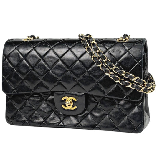 Chanel Quilted Double Flap Chain Shoulder Bag CC Logo Leather Black