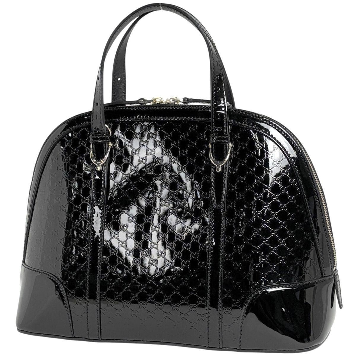 Gucci Micro Guccissima Handbag 2-Way Enamel Nice Patent Leather Black