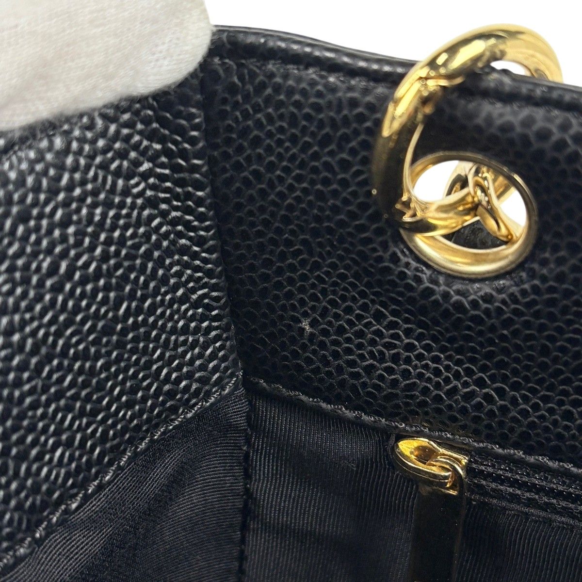Chanel CC Logo Chain Tote Shoulder Bag Quilted Petite Shopping PST Bag Caviar — view 8