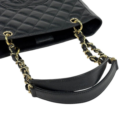 Chanel CC Logo Chain Tote Shoulder Bag Quilted Petite Shopping PST Bag Caviar — view 6