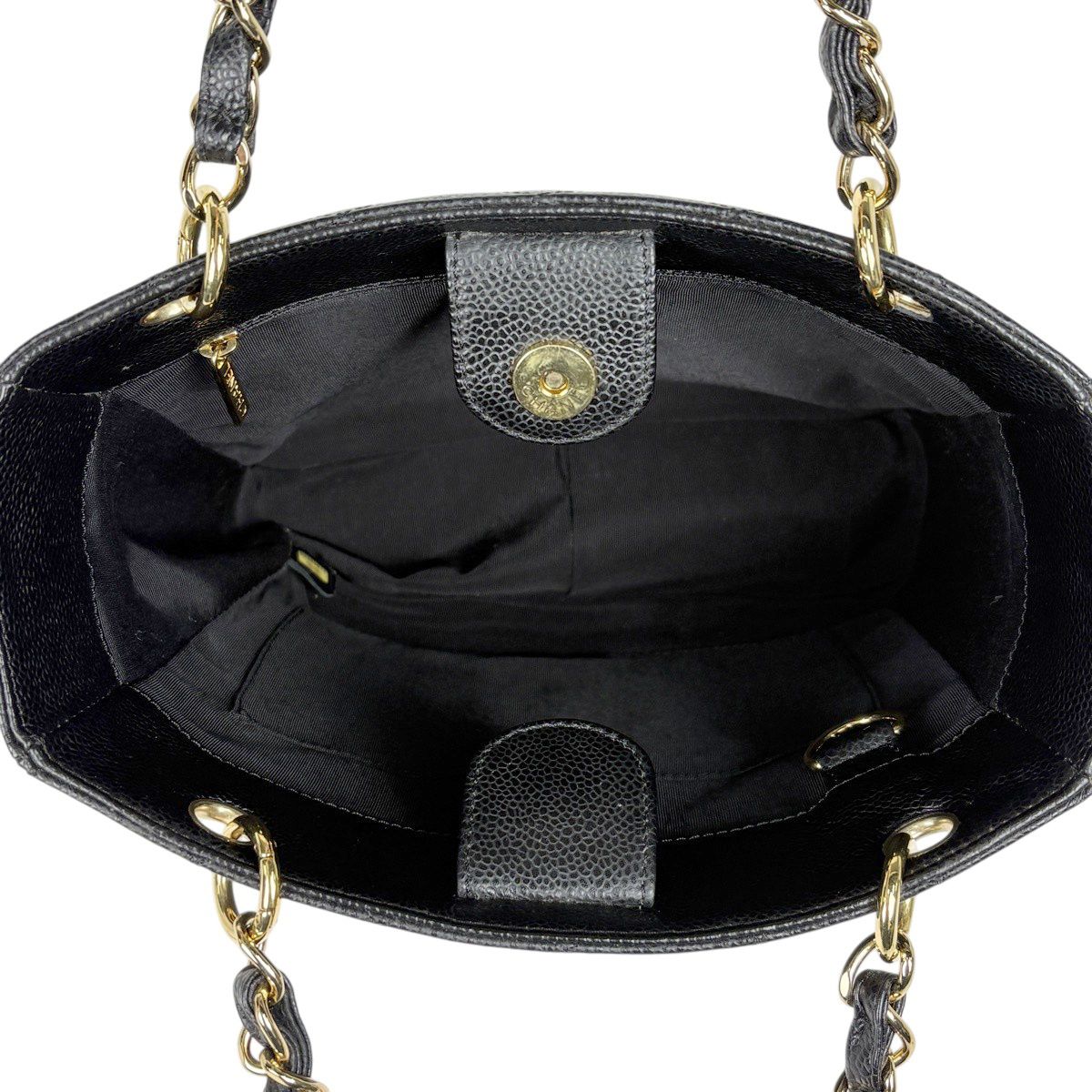 Chanel CC Logo Chain Tote Shoulder Bag Quilted Petite Shopping PST Bag Caviar — view 9