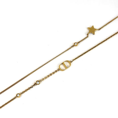 Dior Logo Rhinestone Necklace 2 Row Gold Plated — view 2